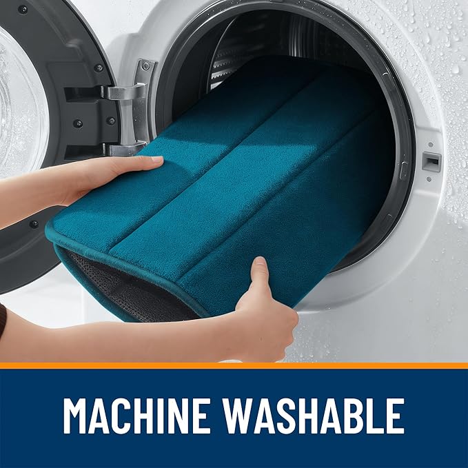 OLANLY Memory Foam Toilet Rugs U Shaped 24x20, Super Soft Absorbent Contour Bath Rugs, Quick Dry, Machine Washable Toilet Mat, Bathmat Carpet, Bathroom Home Decor Accessories, Peacock Blue