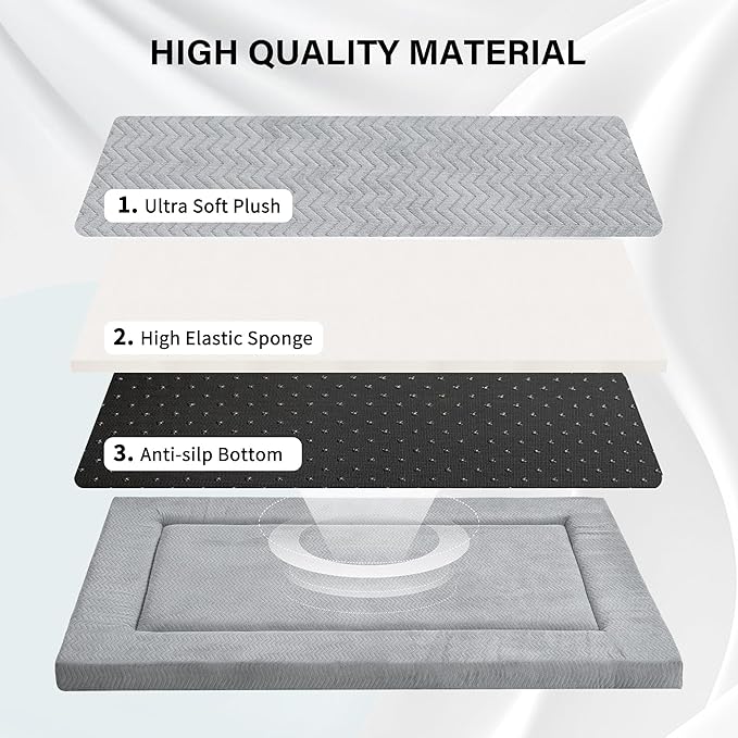 WESTERN HOME Dog Bed for Crate, High Resilience Foam Dog Crate Mat Kennel Pad with Soft Wavy Plush Comfortable Anti-Slip Washable Bed for Large Medium Small Dogs & Cats