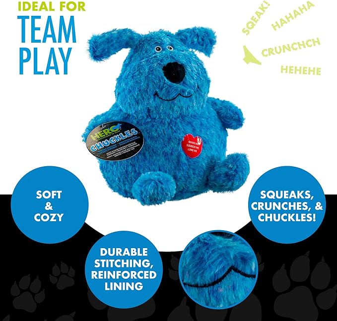 Hero Chuckles Bellies, Blue Puppy Plush Dog Toy, Dog Squeaky Toys, Durable Stuffed Animal with 3 in 1 Squeaker
