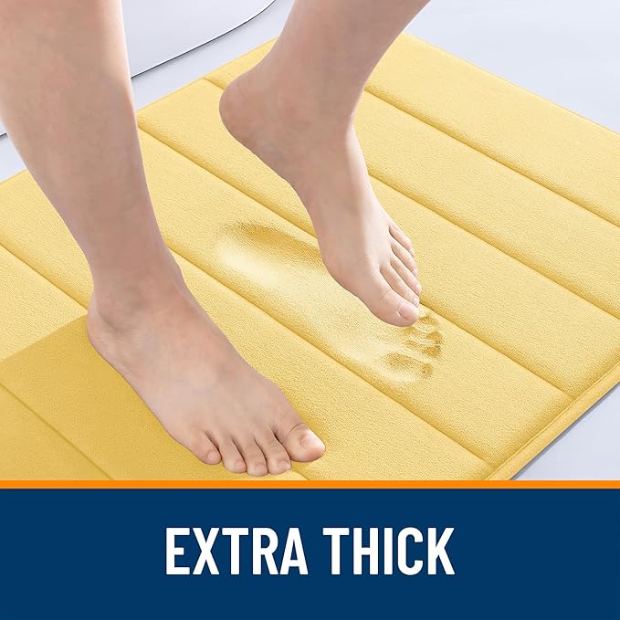 OLANLY Memory Foam Toilet Rugs U Shaped 24x20, Super Soft Absorbent Contour Bath Rugs, Quick Dry, Machine Washable Toilet Mat, Bathmat Floor Carpet, Bathroom Home Decor Accessories, Yellow