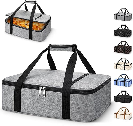 Coobiiya Insulated Casserole Carrier – Portable Tote for Hot or Cold Food, Warmer & Cooler Bag Lunch Bag, Fits 9" x 13" Baking Dish, Ideal for Potluck Parties – Grey