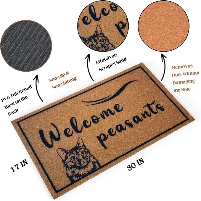 CHACHAHAER Cat Decor Doormat,Welcome Peasants,30"(W) X 17"(L) for Entry Door Mat, Funny Door Mats Outside,Novelty Home Housewarming Gift