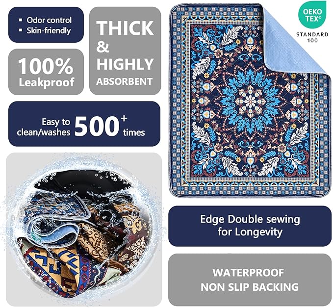 Qeils Washable Pee Pads, Reusable Puppy Pads Super Absorbent Leakproof Dog Training Pads, Non-Slip Wee Wee Pads for Crate, Floor, Potty Pads Feeding Mat Dog Pee 2 Pack 36"x41"