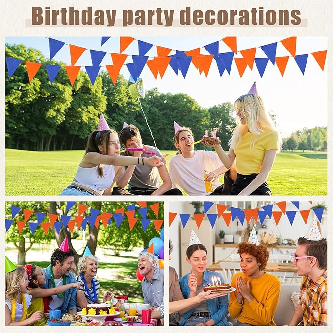HESTYA 42 Pcs Colorful Pennant Banner Flag Blue Orange Bunting Triangle Banner Pennants for First Day of School Back to School Birthdays Classroom Carnival Garland Party Hanging Decorations