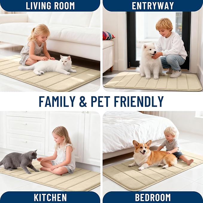OLANLY Memory Foam Toilet Rugs U Shaped 24x20, Super Soft Absorbent Contour Bath Rugs, Quick Dry, Machine Washable Toilet Mat, Bathmat Floor Carpet, Bathroom Home Decor Accessories, Beige