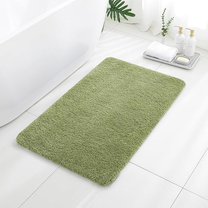 Olive Green Bathroom Rugs 24"x40" – Large Plush Microfiber Bath Mat, Soft Non Slip Floor Mat, Absorbent and Washable Rug – Perfect for Bathroom or Bedroom Use