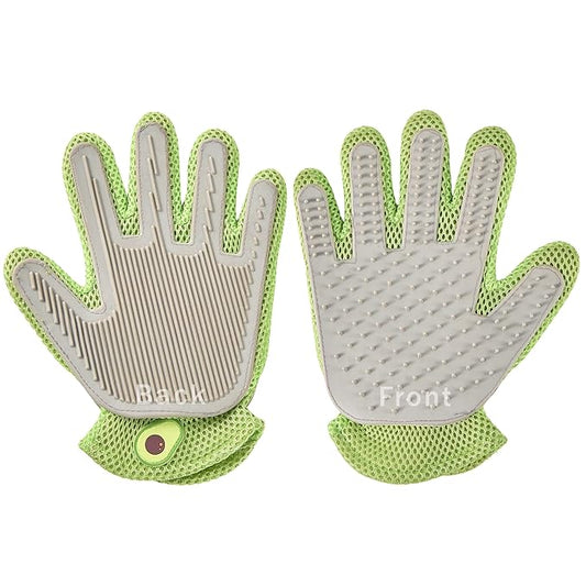 PetPals Single Pet Hair Removal Grooming Glove, Suitable for Long- and Short-Haired Dogs and Cats. Double-Sided with Pet Hair Removal and Cleaning for Furnitures. Green