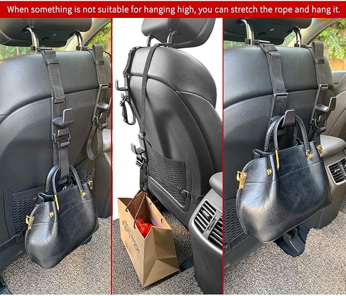 2-Pack Headrest Hooks for Car Universal Interior Auto Vehicle Back Front Seat Hanger Holder Organizer for Handbags Purses Coats and Grocery Bags