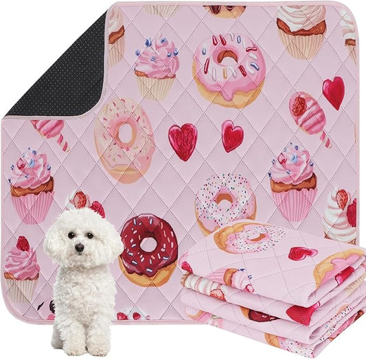 IEUUMLER Washable Pee Pads for Dogs, 2 Pack Cake Pattern Reusable Waterproof Puppy Potty Pads, Non-Slip Absorbent Pet Training Pads for Playpen Crate Bed EU015 Pink Cake, 24x18