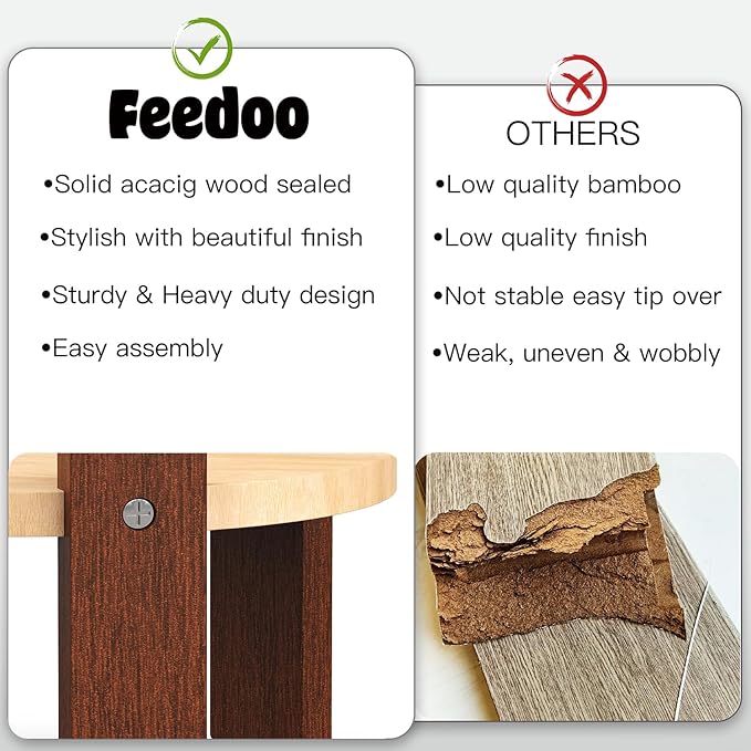 Feedoo Elevated Dog Bowl Stand, 6 Inch Height Raised Stand for Medium&Small Dogs, Includes 2Cups Stainless Steel Slow Feeder Dog Bowl, Durable Solid Hardwood