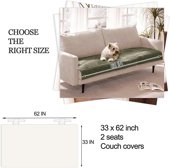 Meider Waterproof Dual Non-Slip Couch Cover for Dogs, Fuzzy Soft Pet Couch Covers for 2 Cushion Sofa loveseat, Pet Friendly Soft Dog Bed Covers Sofa Cover Washable (Sage Green, 33" x 62" 1 Pack)