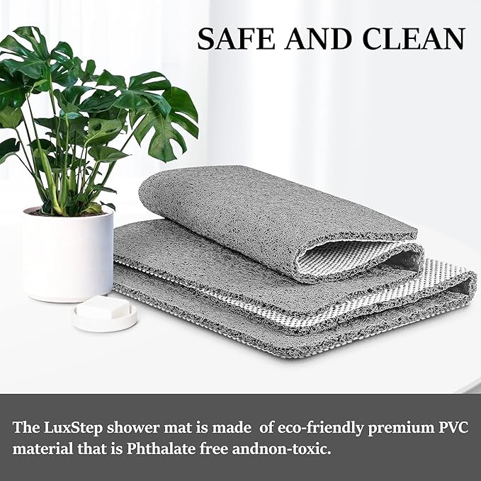LuxStep Shower Mat Bathtub Mat,24x32 inch, Non-Slip Bath Mat with Drain, Quick Drying PVC Loofah Bathmat for Tub,Shower,Bathroom (Phthalate Free,Grey)