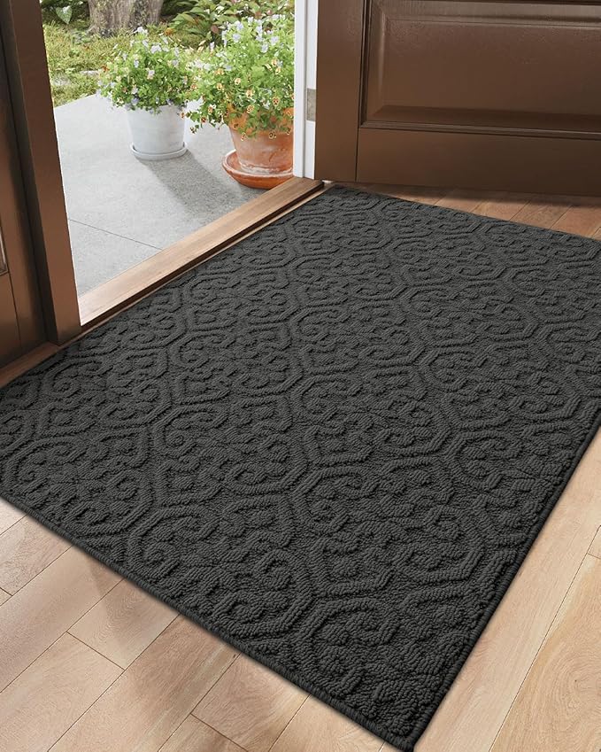 DEXI Front Door Entryway Mat Non Slip, Washable Inside Entrance for House Floor Low Profile, Thin Entry Doormat Absorbent Dirt Trapper, 32x48 Dark Grey