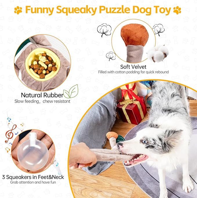 Stankeloko Squeaky Dog Toys, Interactive Plush Duck Chew Toy for Pets - Safe & Durable,Slow Feeder Dog Bowl,Ideal for Puppies & Small to Medium Dogs