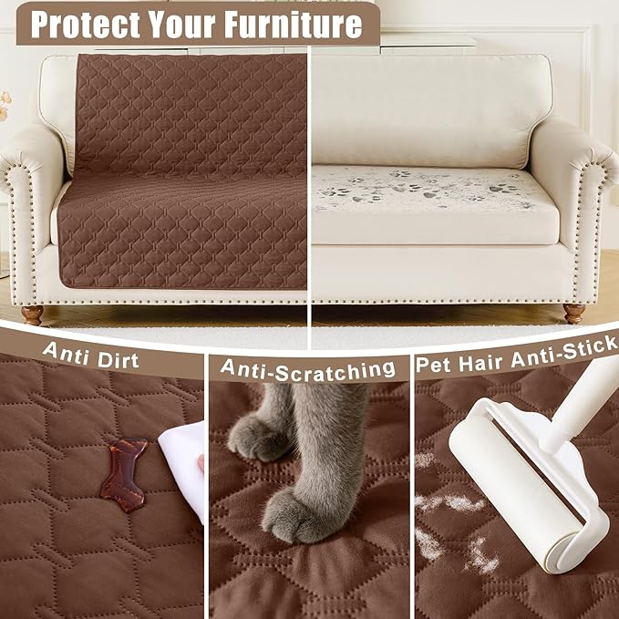 Smiry Waterproof Dog Bed Cover Blanket, Soft Reversible Pet Blanket, Washable Leakproof Cats Dogs Couch Cover for Sofa, Couch, Furniture, Plaid (52x82 Inch, Brown/Chocolate)