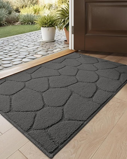 DEXI Front Door Entryway Mat Non Slip, 17x30 Washable Inside Entrance for House Floor Low Profile, Thin Entry Doormat Absorbent Dirt Trapper, Pebble Grey