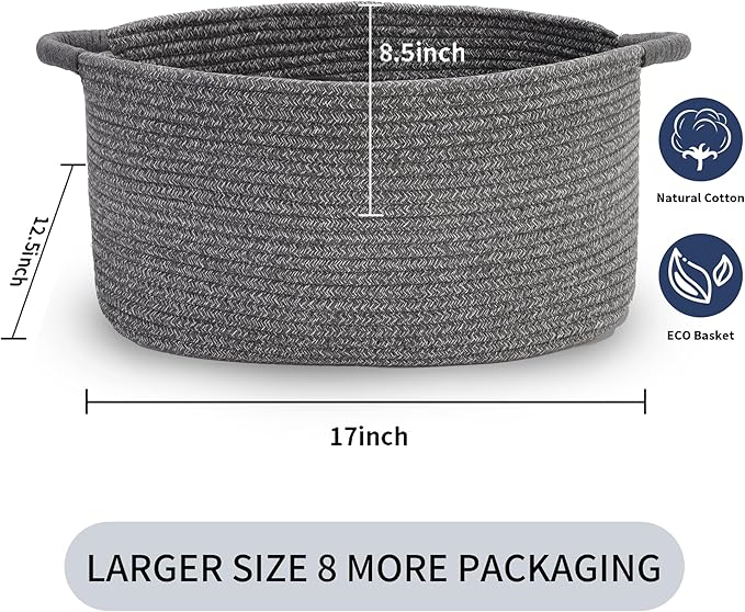 Medium Rope Basket with Handles, Medium Bohe Storage Basket, 17 "L x 12.5" W x 8.5 "H, Home Decor Organizer for Towels,toys, Books & Magazines