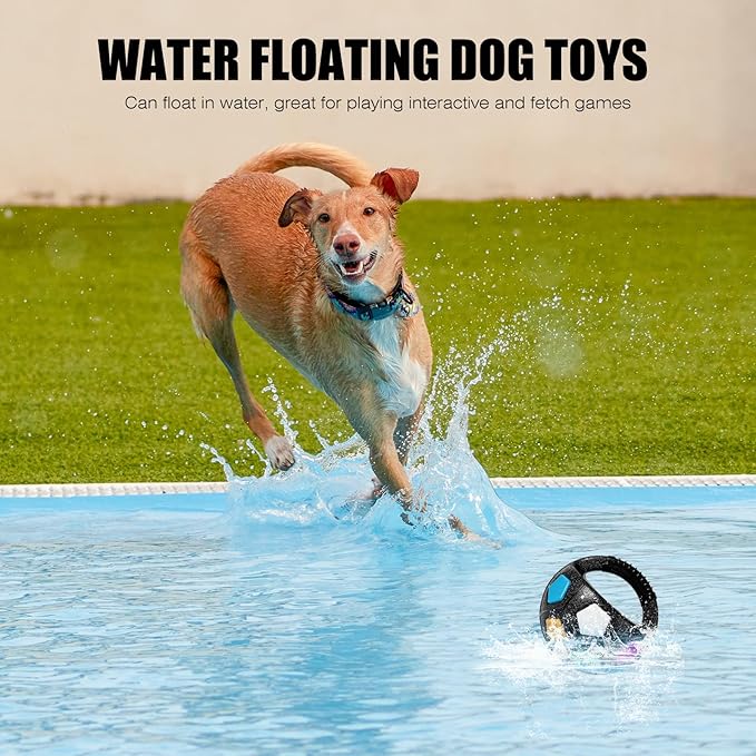 YOOGAO Pet Dog Toy Ball with Handle, Toss and Fetch Play, Interactive Ball for Dogs Playing, Squeaky Floating (Black)