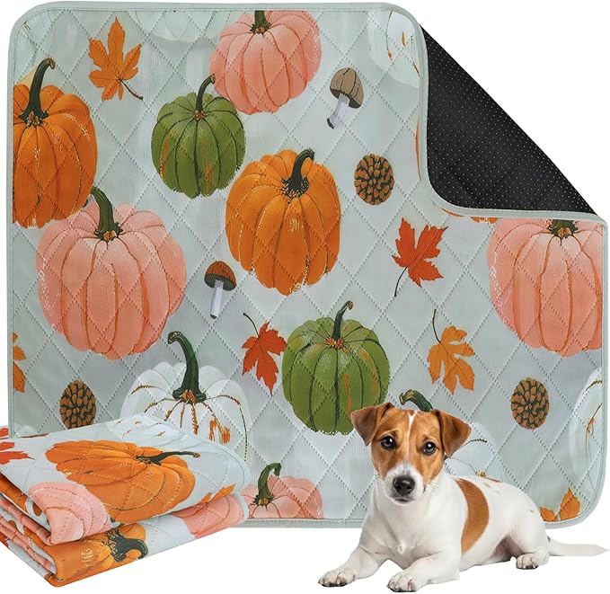 IEUUMLER Washable Pee Pads for Dogs, 2 Pack Pumpkin Pattern Reusable Waterproof Puppy Potty Pads, Non-Slip Absorbent Pet Training Pads for Playpen Crate Bed EU016 Grey Pumpkin, 36x31