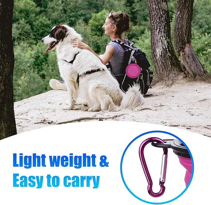 Dog Bowl Pet Collapsible Bowls, 2 Pack Collapsible Dog Water Bowls for Cats Dogs, Portable Pet Feeding Watering Dish for Walking Parking Traveling with 2 Carabiners (Small, Pink+Purple)