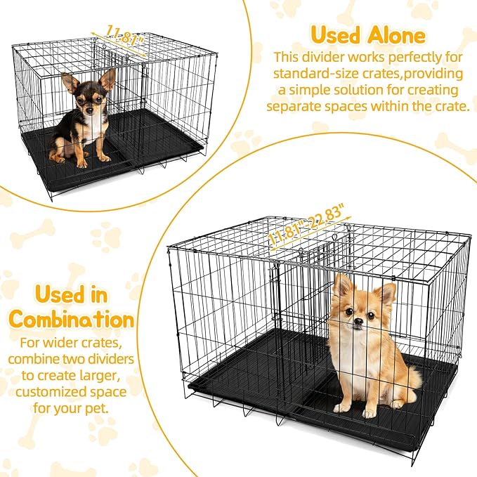 Dog Crate Divider Panel 2 Pack, 16.9" H Metal Kennel Divider, Adjustable 11.8"-22.8" Width, Fits 24"-30" Wire Dog Crates, Tool-Free Install for Puppy Training & Anxiety Relief (Crate Not Included)