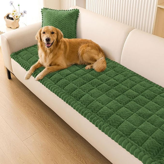 Smiry Non Slip Couch Covers for Dogs, Fuzzy Pet Couch Covers for 3 Cushion Sofa Pet Friendly, Soft Sofa Slipcovers Cushion Furniture Protector Washable (Olive Green, 35.4" x 82.7")