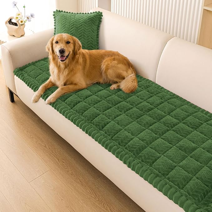 Smiry Non Slip Couch Covers for Dogs, Fuzzy Pet Couch Covers for 3 Cushion Sofa Pet Friendly, Soft Sofa Slipcovers Cushion Furniture Protector Washable (Olive Green, 27.6" x 70.9")