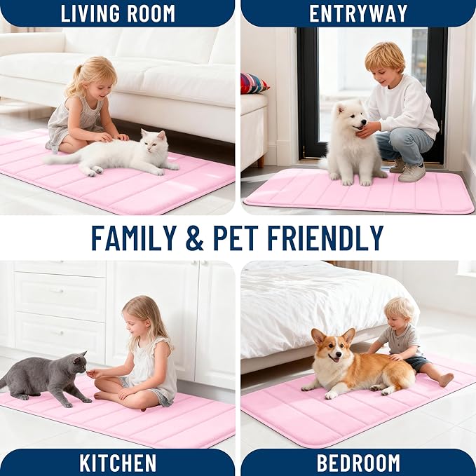 OLANLY Memory Foam Toilet Rugs U Shaped 24x20, Super Soft Absorbent Contour Bath Rugs, Quick Dry, Machine Washable Toilet Mat, Bathmat Floor Carpet, Bathroom Home Decor Accessories, Pink