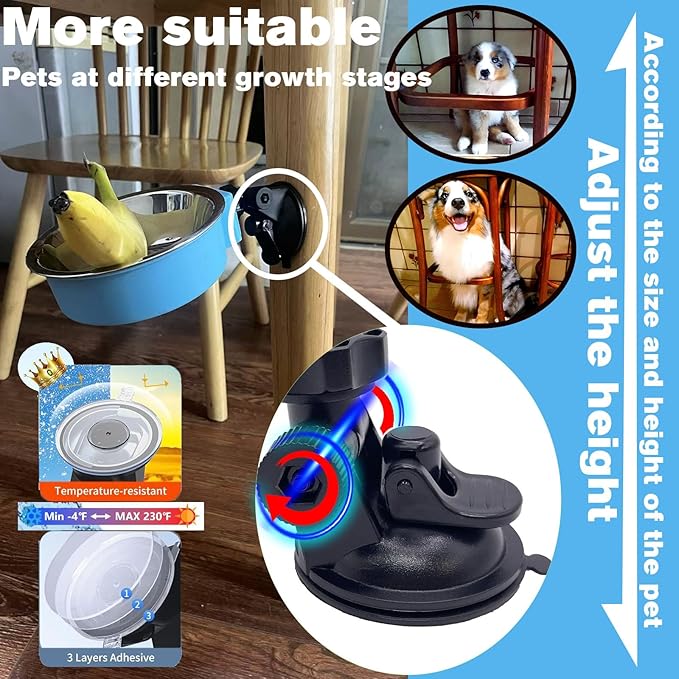 Adjustable Elevated Dog Bowls with Tilting Angle, Suction Base Raised Dog Bowl Stand, Pet Feeding Station with Grade 316L Stainless Steel Bowls for Raised Large Sized Pets Joint Health