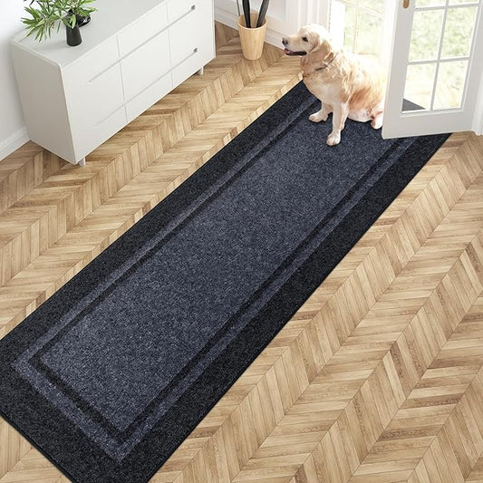 PURRUGS Dirt Trapping Door Mat 24" x 84", Non-Slip Machine Washable Entryway Rug, Entrance Mat, Indoor Front Door Mat, Super Absorbent Entry Rug for Muddy Shoes & Paws, Bluish Grey & Charcoal