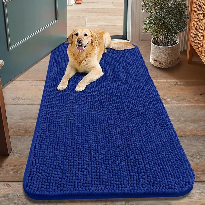 Smiry Dog Door Mat for Muddy Paws 48x30, Absorbs Moisture and Dirt Doormat, Non-Slip Washable Quick Dry Chenille Front Door Mat Indoor Entrance, Entryway Carpet for Inside Floor, Royal Blue