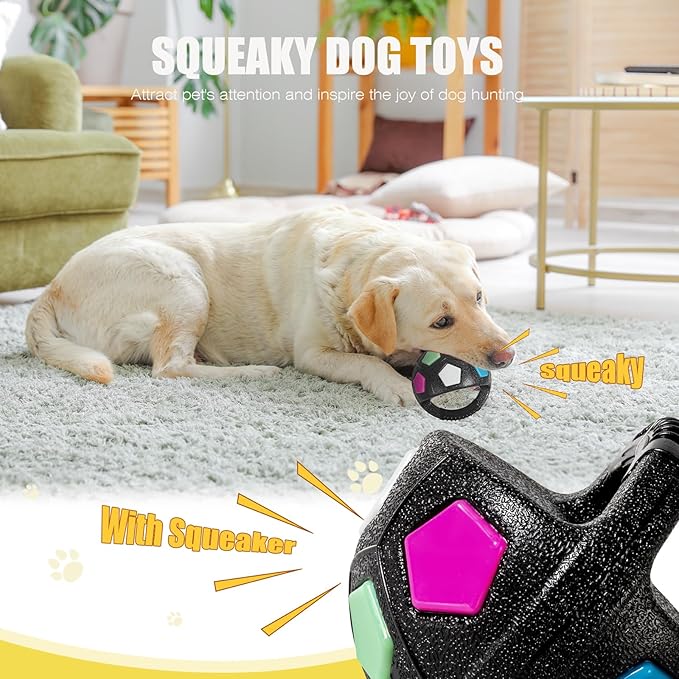 YOOGAO Pet Dog Toy Ball with Handle, Toss and Fetch Play, Interactive Ball for Dogs Playing, Squeaky Floating (Black)