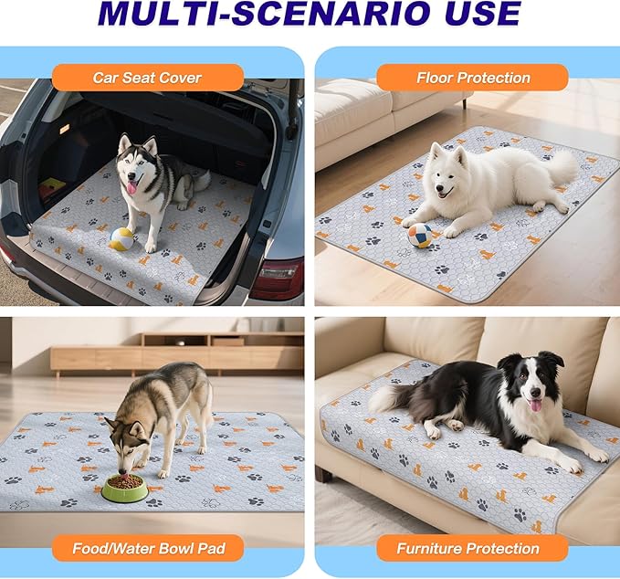 WanpeeGoo Washable Pee Pads for Dogs, 2 Pack Absorbent Reusable Training Dog Pads Pet Puppy Pads, Non-Slip Potty Pads for Whelping, Playpen, Crate, Bed, Orange, 32"x63"
