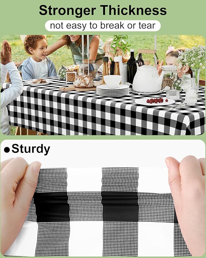 Smiry 12 Packs Gingham Disposable Table Cloth, 54 x 108 Inch Waterproof Plastic Tablecloth, Rectangle Black and White Checkered Table Covers for Picnic, Birthday, Party