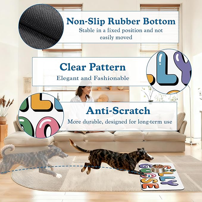Silly Goose Pet Food Mat for Cats and Dogs–Christmas Stocking Absorbent Quick Dry Feeding Placemat, Non Slip Rubber Base, Waterproof Bowl Mat for Indoor Use, Pet Supplies 16"x24"