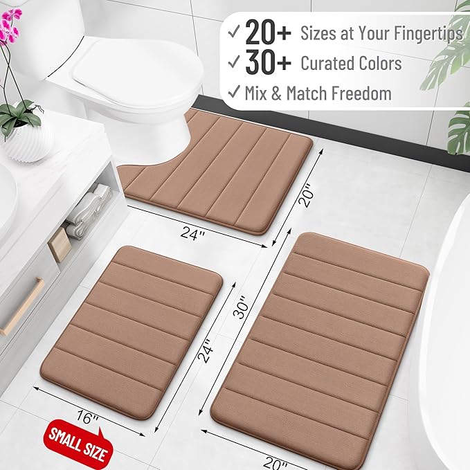 OLANLY Memory Foam Bath Mat 44x32, Super Soft Absorbent Bathroom Rugs, Quick Dry, Machine Washable Shower Floor Rugs, Bathmat Carpet, Bathroom Home Decor Accessories, Mocha