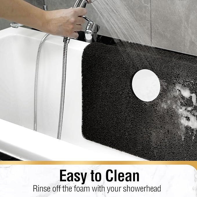 HITSLAM Square Shower Mat, 40 x 40 Inch Non Slip Bath Mat for Tub, Soft PVC Loofah Bathtub Mats with Drain Holes, Quick Drying Bathroom Stall Floor Mat, Bathroom Accessories Without Suction Cup, Black