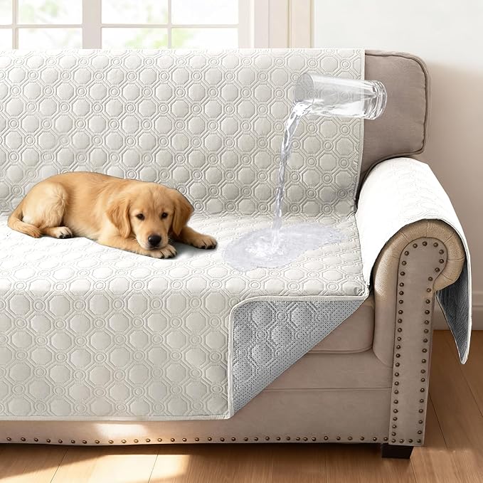 H.VERSAILTEX 100% Waterproof Couch Covers for Pets Triple Non-Slip Sofa Covers for 3 Cushion Couch Dog Couch Cover Protector Washable(Sofa, Beige)