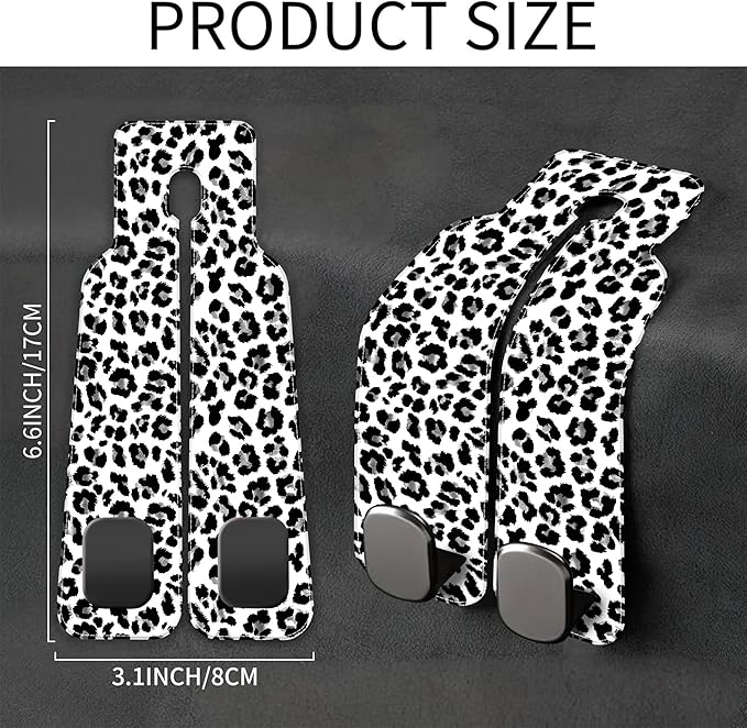 AEWNUNK 1 Pack Car Seat Headrest Hooks for Purses Abstract Black and Grey Leopard Bag Purse Holder for Car with Double Metal Hooks Car Purse Hanger Hanging Accessories