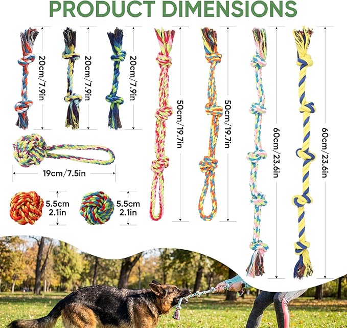 Aitmexcn Dog Rope Toys for Small and Medium Dogs, 10 Pack Puppy Teething Cotton Chew Tug Ropes, Indoor Outdoor Interactive Tug of War Toy Set, Sturdy Knot Toys for Dental Care and Boredom Relief