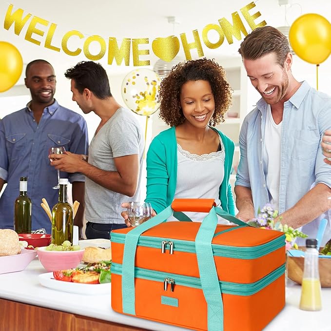Vuudh Expandable Casserole Carrier Bag - Double Decker Food Bag, Insulated Casserole Carrier for Hot or Cold Food, Lasagna Holder Tote for Picnics,Beaches,Traveling or Gifts