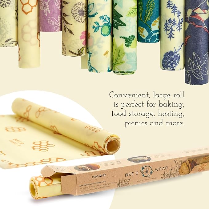 Bee's Wrap Beeswax Wraps for Food - Cut to Size 14x52" Wax Paper Roll - Made in USA Reusable Waxed Paper & Bowl Covers - Organic & Eco-Friendly Alternative to Aluminum Foil & Plastic Wrap, Fresh Fruit