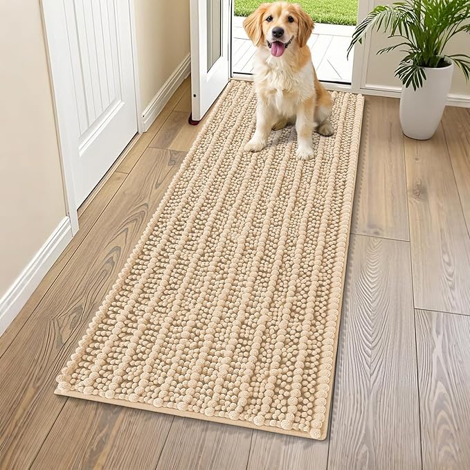 Smiry Dog Door Mat for Muddy Paws 59x24, Extra Soft Absorbent Chenille Doormat, Trap Moisture and Dirt, Non-Slip Machine Washable Front Door Mat for Indoor Entrance Inside Floor, Burgundy