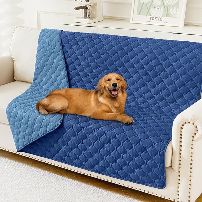 Smiry Waterproof Dog Bed Cover Blanket, Soft Reversible Pet Blanket, Washable Leakproof Cats Dogs Couch Cover for Sofa, Couch, Furniture, Plaid (52x82 Inch, Navy/Blue)