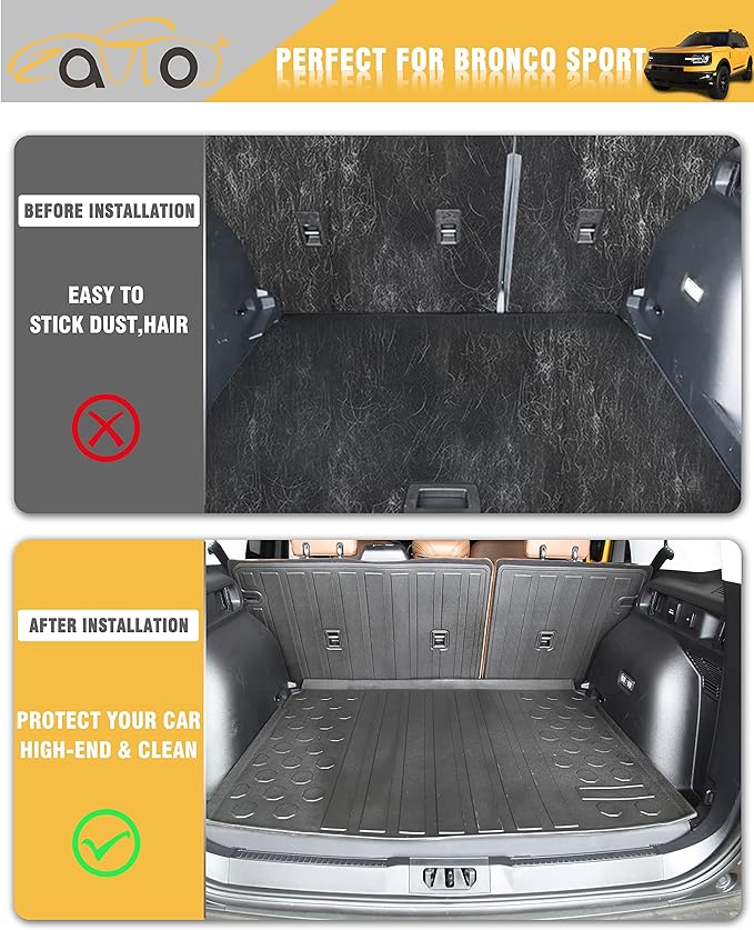 Cargo Liners Rear Trunk Mat for Ford Bronco Sport Accessories 2021 2022 2023 2024 2025 2026 with Hook&Loop All Weather Anti-Slip Split Dog Liner 3PCS