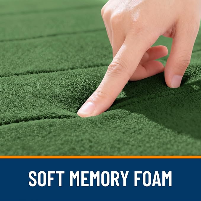 OLANLY Memory Foam Long Bathroom Rugs Runner 59x20, Super Soft Absorbent Bath Mat, Quick Dry, Machine Washable Shower Floor Rugs, Bathmat Carpet, Bathroom Home Decor Accessories, Olive Green