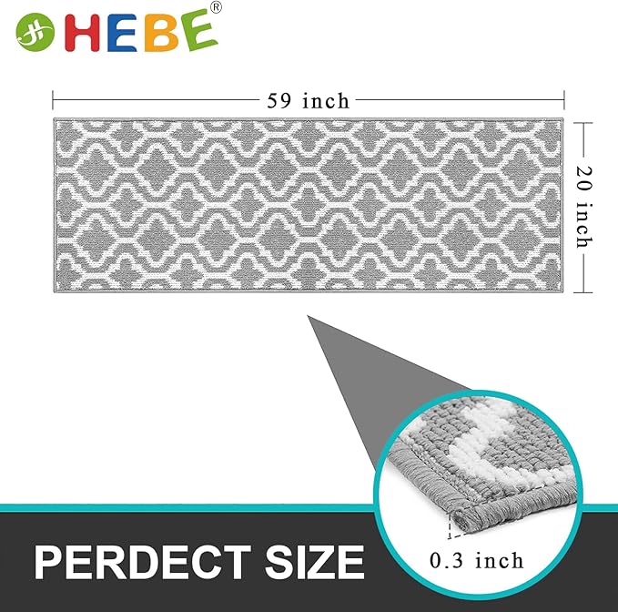 HEBE Washable Runner Rug 20"x59" Indoor Door Mat Runners,Non Slip Dirt Trapping Rug Runner Floor Mats Carpet Runners for Entryway Hallway Kitchen Garage Laundry Room