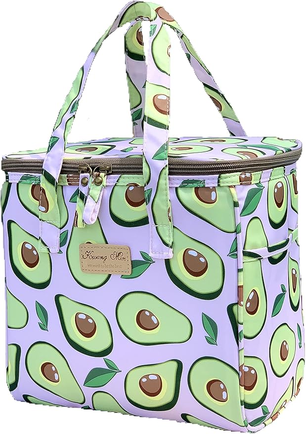 Kwang Min Avocado Insulated Lunch Bag for Women,Reusable Lunch Box,Large Cooler for Office,Picnic Outdoors,Premium Durable Fabric,Light,Ideal Summer Bag (Avocado Pink)