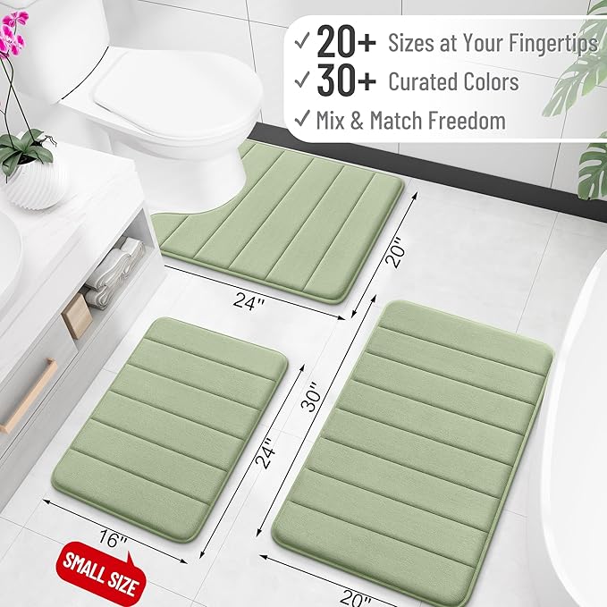 OLANLY Memory Foam Long Bathroom Rugs Runner 70x24, Super Soft Absorbent Bath Mat, Quick Dry, Machine Washable Shower Floor Rugs, Bathmat Carpet, Bathroom Home Decor Accessories, Sage Green