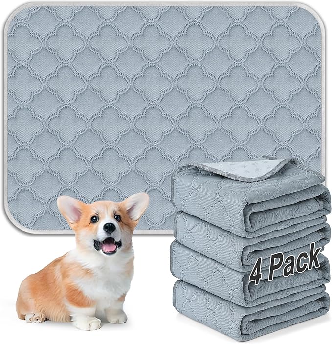 Washable Pee Pads for Dogs - 4 Pack Reusable Pee Pads，Waterproof Puppy Pads，Pet Training Pads，Super Absorbent with Dog Paw Shape Non-Slip Backing (Light Grey, 18" X 24" - 4 Pack)